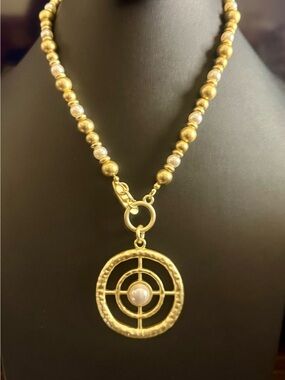 Gold-Tone Pearl Target Pendant Necklace - Women Jewelry